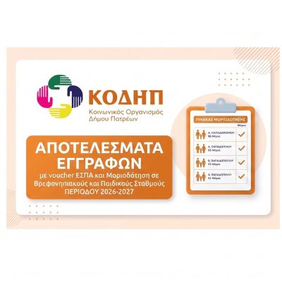 Αποτελέσματα εγγραφών με voucher ΕΣΠΑ και Μοριοδότηση σε Βρεφονηπιακούς και Παιδικούς Σταθμούς του Κ.Ο.ΔΗ.Π. 2026-2027